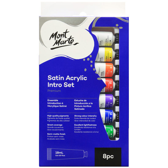 Satin Acrylic Paint Intro Set 8pc x 18ml - Mont Marte
