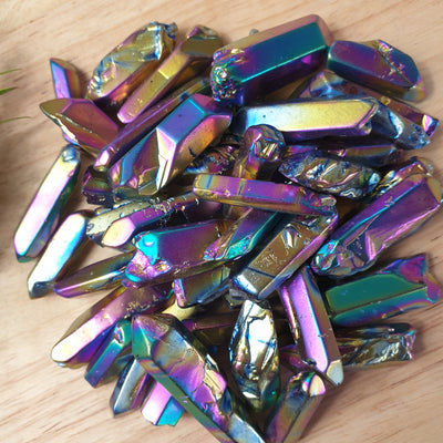 Rainbow Aura Quartz Crystal Points 100gm