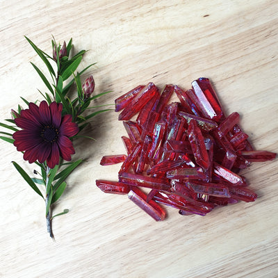 Red Ruby Aura Quartz Crystal Points 50gm